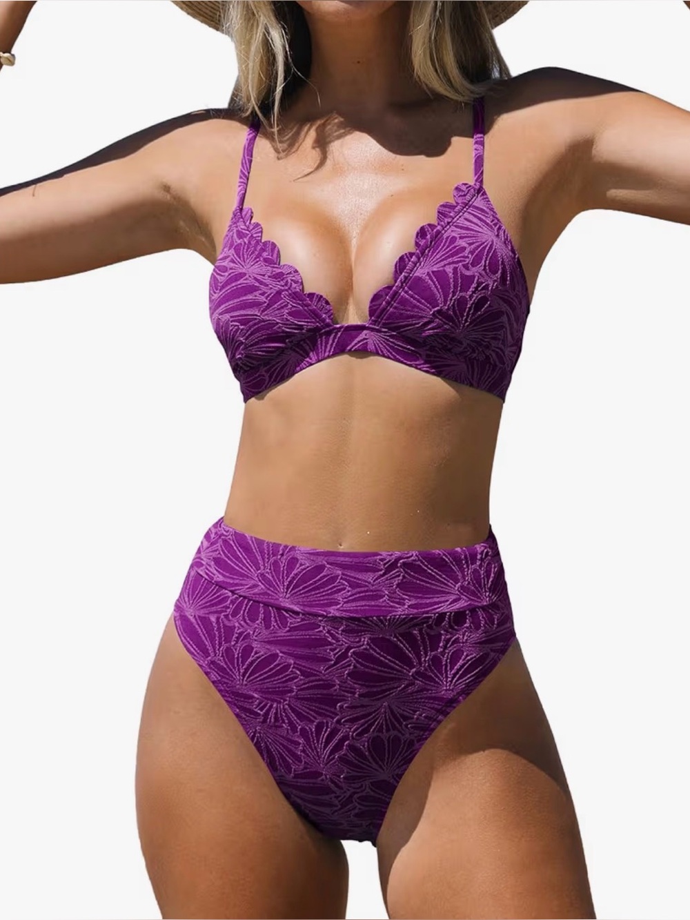 High-Waist Purple Lace Bikini Set - Women Swim